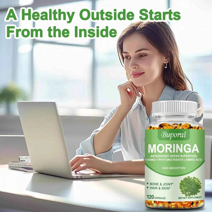 Moringa - Immune System, Energy &amp; Metabolism Natural Anti-inflammatory Helps Detox, Fat Burn - 120 Capsules
