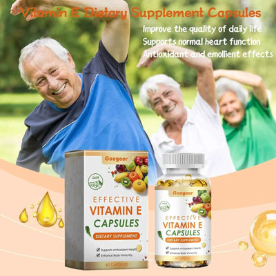 Googeer 60pcs Vitamin E Capsule Promote Digestion Help Blood Birculation Enhance Energy Daily Vitamin Supplement Dietary Capsule