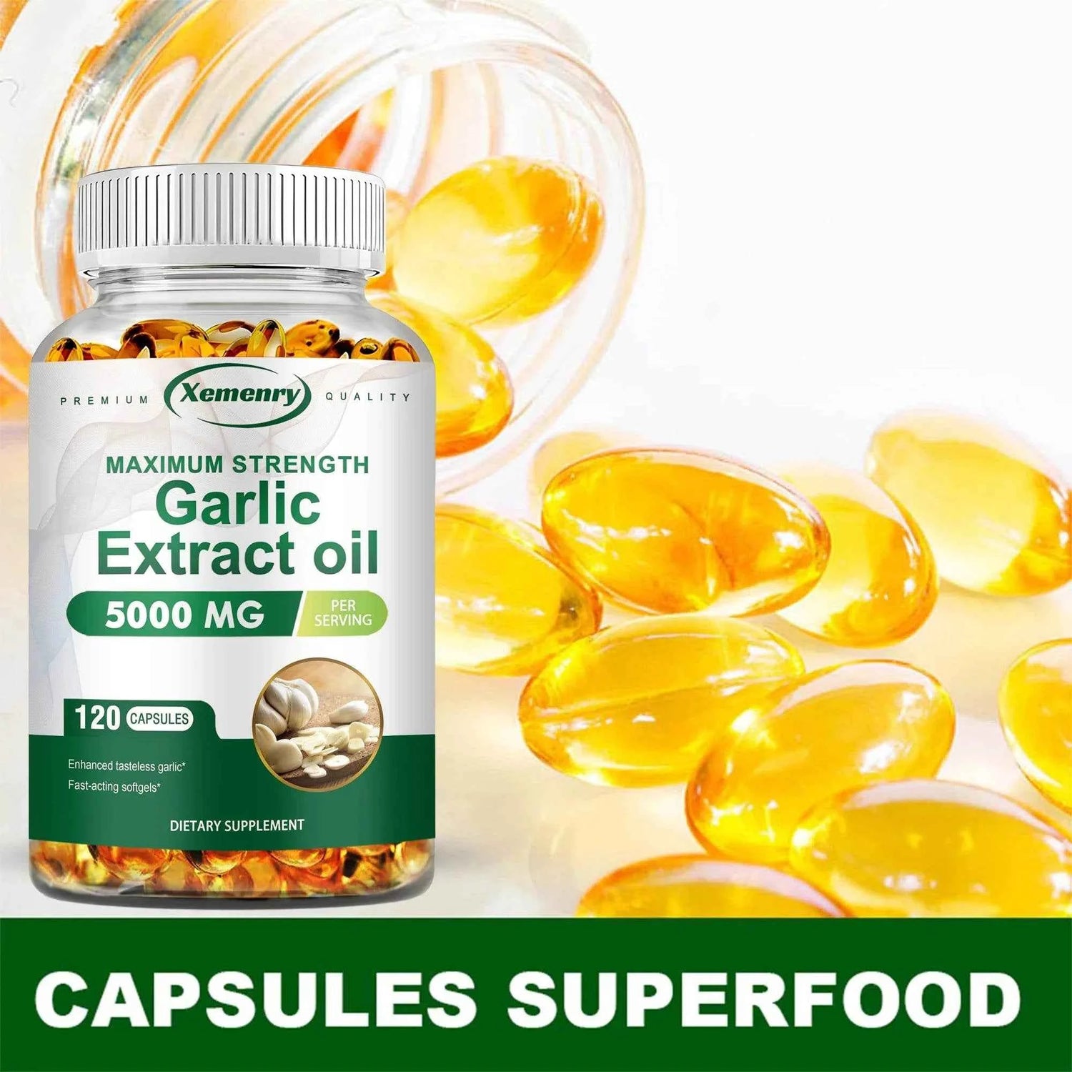 Garlic Oil Capsules - for Immune and Cardiovascular, Cholesterol Health, Enhances Immunity - 120 Capsules