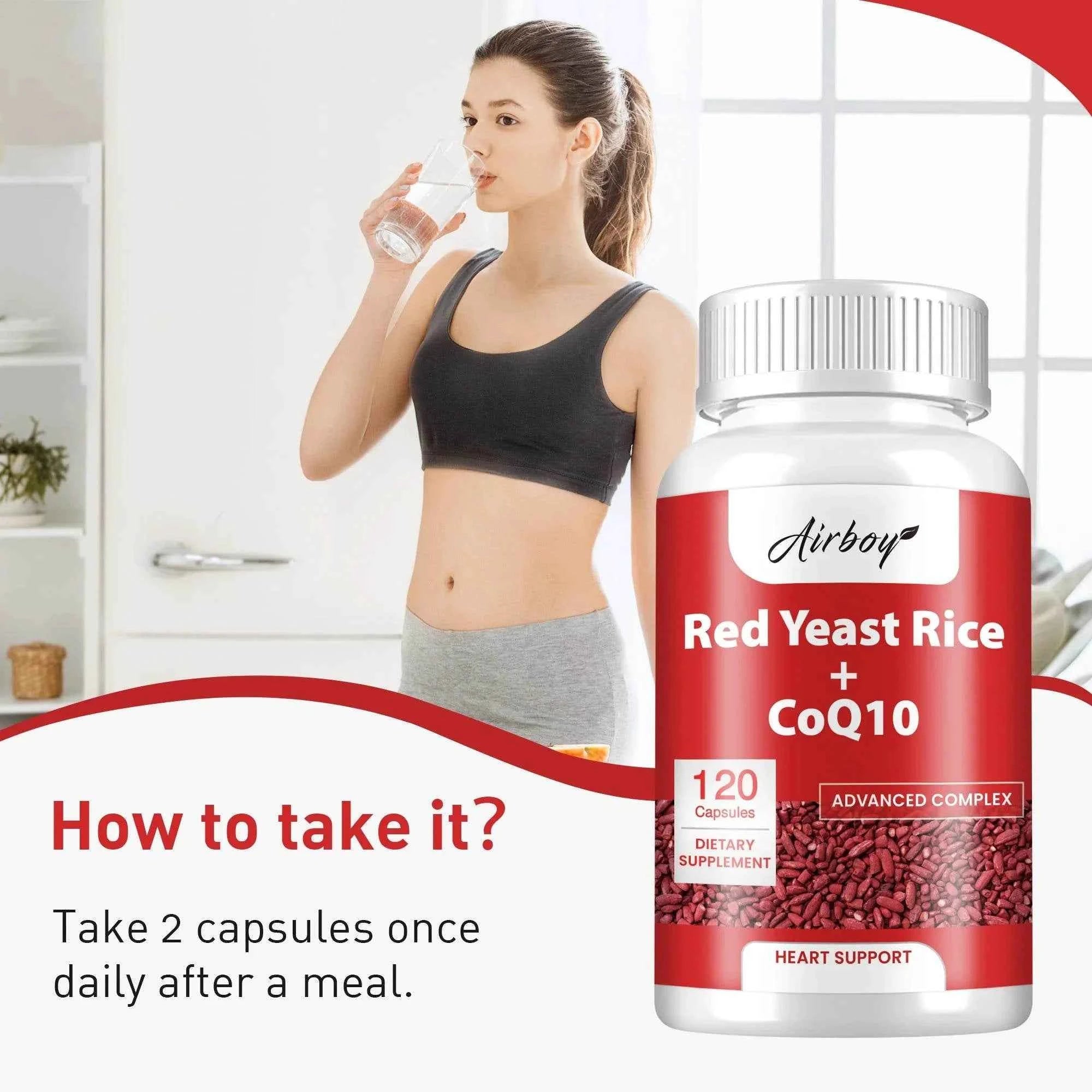 Red Yeast Rice   CoQ10 - Supports Heart, Cardiovascular Health, and Maintains Healthy Cholesterol Levels - 120 Capsules