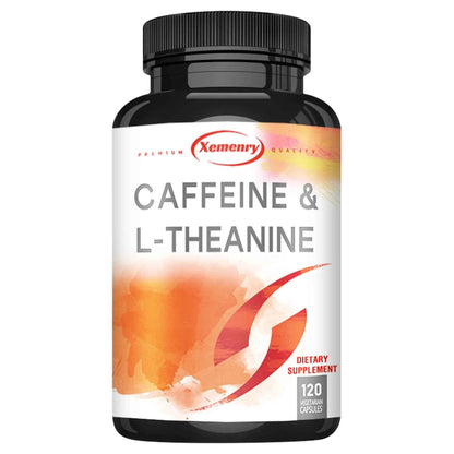 Caffeine &amp; L-theanine Capsules - Enhances Energy Levels, Focus and Concentration - 120 Capsules