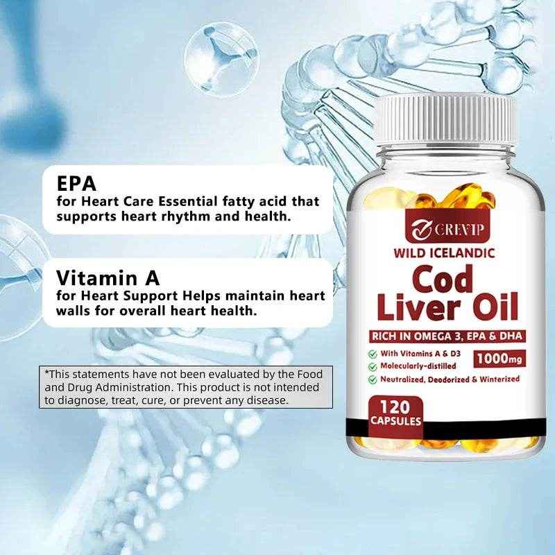 Cod Liver Oil - Heart Joint Brain &amp; Immune Support - Omega 3 EPA/DHA - 120 Capsules