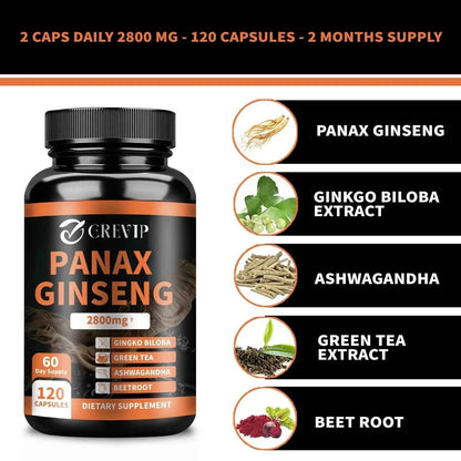 Panax Ginseng Supplement - Improve Memory and Concentration, Enhance Energy Endurance - 120 Capsules