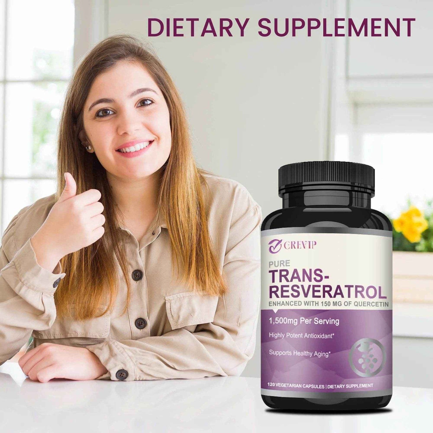 Trans-Resveratrol Supplement - Promotes Joint and Heart Health, Fights Aging, Brain Support - 120 Capsules