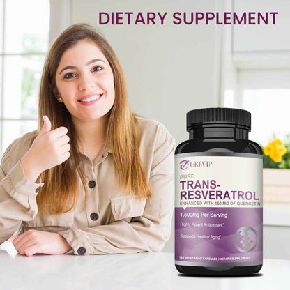 Trans-Resveratrol Supplement - Promotes Joint and Heart Health, Fights Aging, Brain Support - 120 Capsules