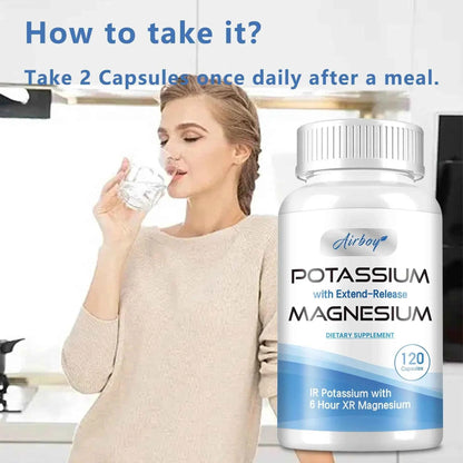 Potassium with Magnesium Supplement - Blood Pressure Support, Promotes Healthy Blood Flow, Heart Health - 120 Capsules