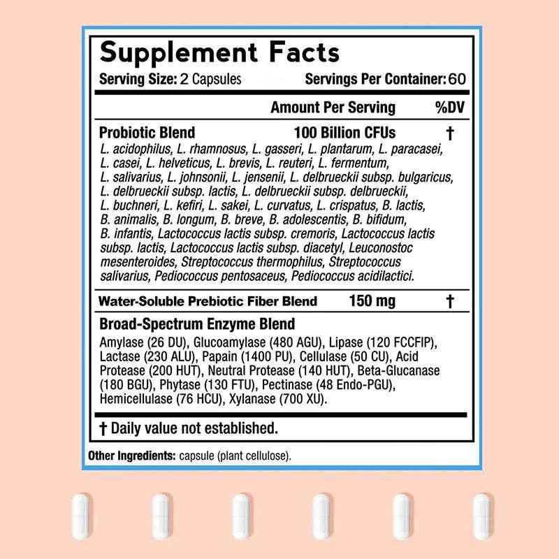 Probiotics 100 Billion - Supports Urinary Health, Promotes Digestive Regularity, and Balances Intestinal Bacteria - 120 Capsules