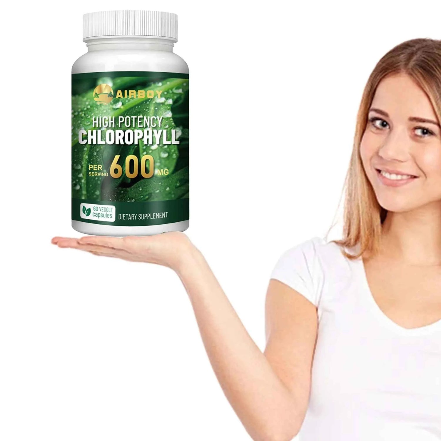 Chlorophyll Supplement 600mg - Relieves Eye Fatigue, Enhances Energy, Internal Cleanliness, Enhances Immunity - 60 Capsules