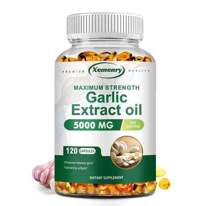 Garlic Oil Capsules - for Immune and Cardiovascular, Cholesterol Health, Enhances Immunity - 120 Capsules