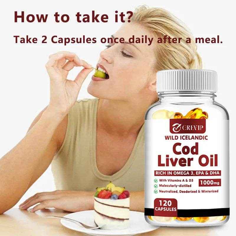 Cod Liver Oil - Heart Joint Brain &amp; Immune Support - Omega 3 EPA/DHA - 120 Capsules