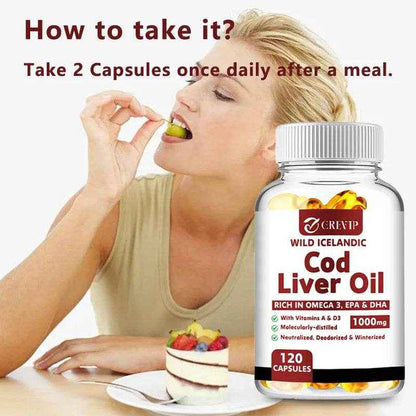 Cod Liver Oil - Heart Joint Brain &amp; Immune Support - Omega 3 EPA/DHA - 120 Capsules
