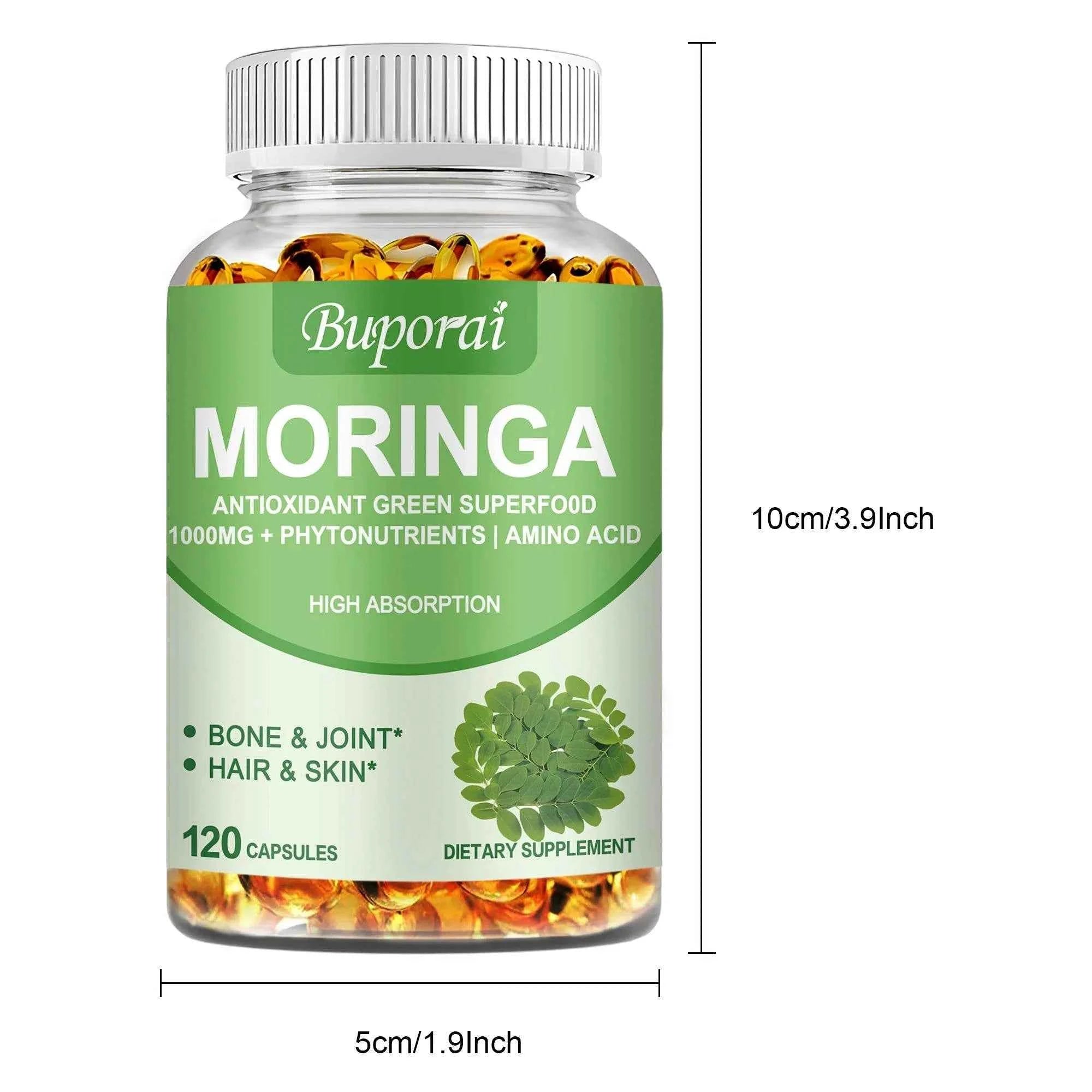Moringa - Immune System, Energy &amp; Metabolism Natural Anti-inflammatory Helps Detox, Fat Burn - 120 Capsules