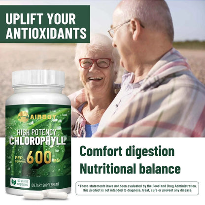 Chlorophyll Supplement 600mg - Relieves Eye Fatigue, Enhances Energy, Internal Cleanliness, Enhances Immunity - 60 Capsules