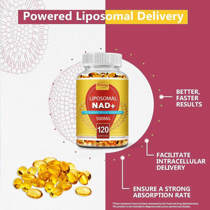 Liposomal NAD+ Capsules - Anti-aging, Replenish Energy, Enhance Focus, Support Cellular Health - 120 Capsules