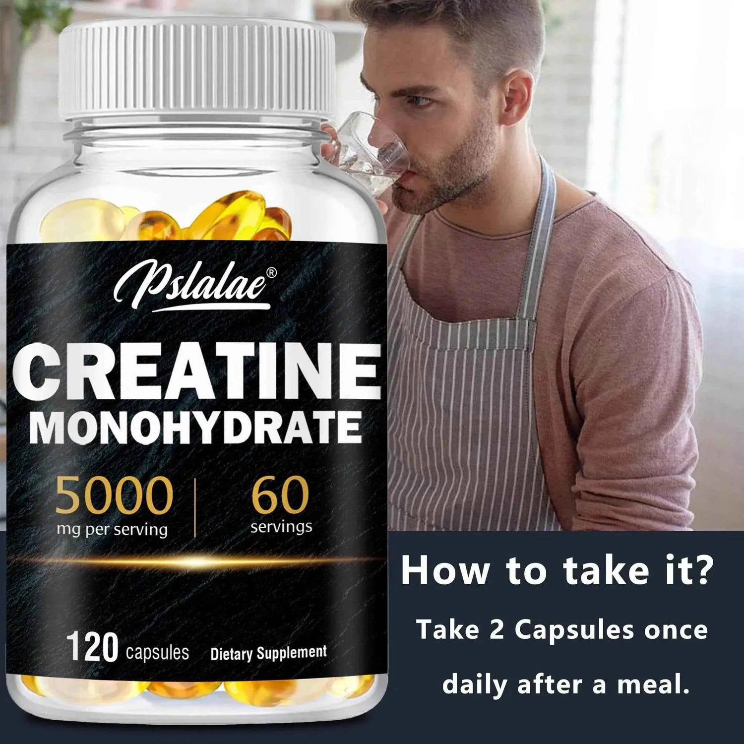 Creatine Monohydrate - Improves Athletic Performance, Strength, Endurance and Muscle Building - 120 Capsules