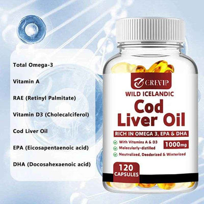 Cod Liver Oil - Heart Joint Brain &amp; Immune Support - Omega 3 EPA/DHA - 120 Capsules