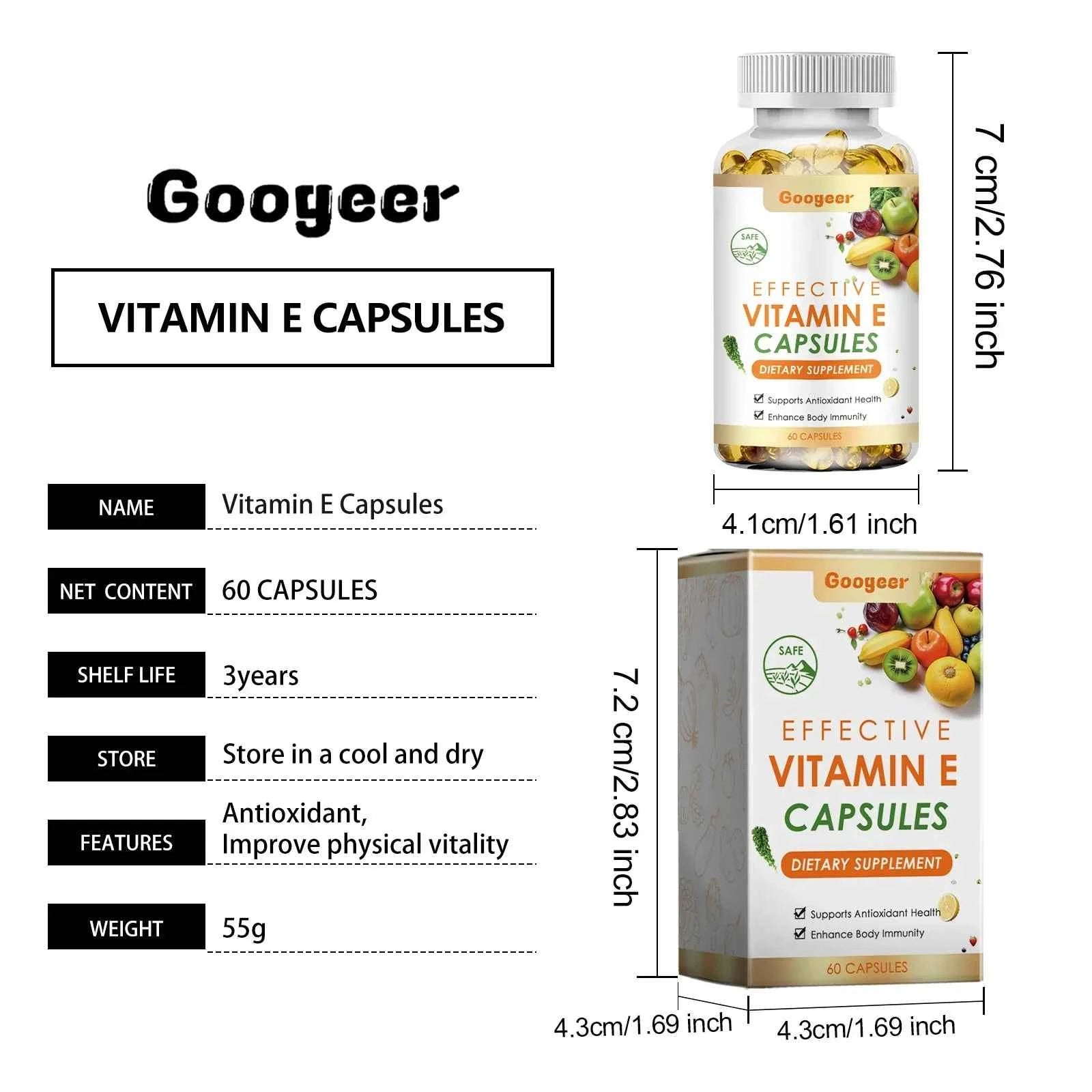 Googeer 60pcs Vitamin E Capsule Promote Digestion Help Blood Birculation Enhance Energy Daily Vitamin Supplement Dietary Capsule