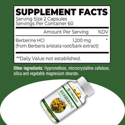 Premium Berberine Supplement - Supports Immune System, Cardiovascular Heart &amp; Gastrointestinal Wellness - 120 Capsules