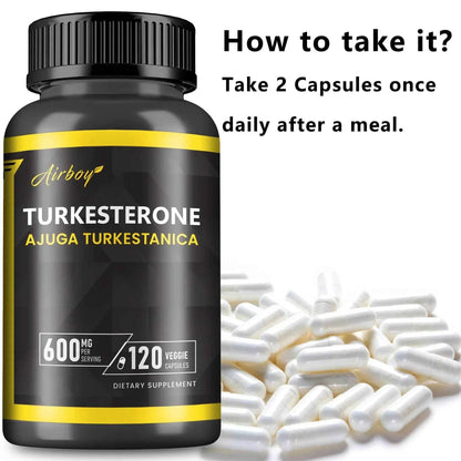 Turkesterone Supplement - Improves Male Performance, Endurance, Motivation, Focus &amp; Muscle Mass - 120 Capsules