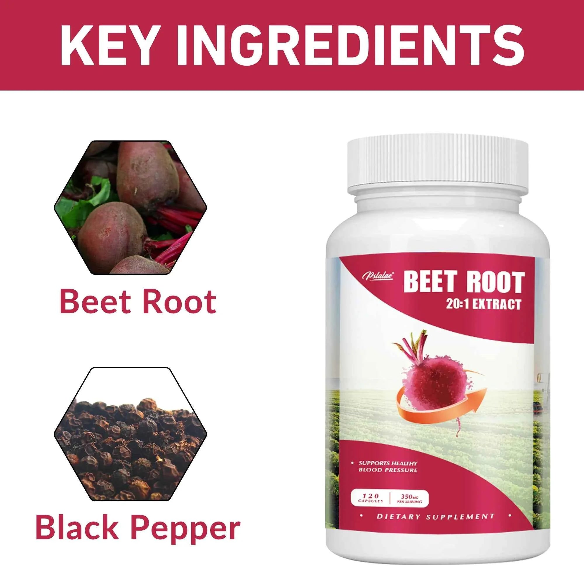 Beet Root Supplement 120 Capsules Supports Blood Pressure Athletic Performance Digestive Health Immune System
