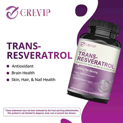Trans-Resveratrol Supplement - Promotes Joint and Heart Health, Fights Aging, Brain Support - 120 Capsules