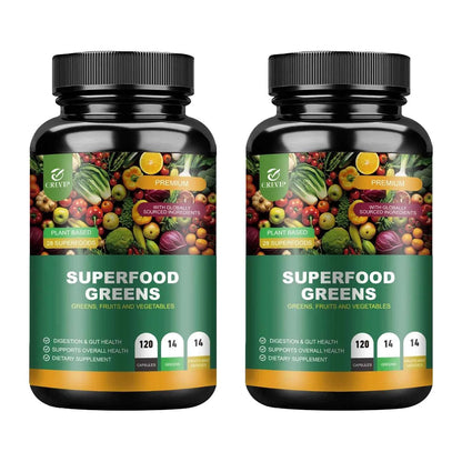Organic Superfood Greens Supplement - Digestive Support, Energy Boost, Antioxidant - 120 Capsules
