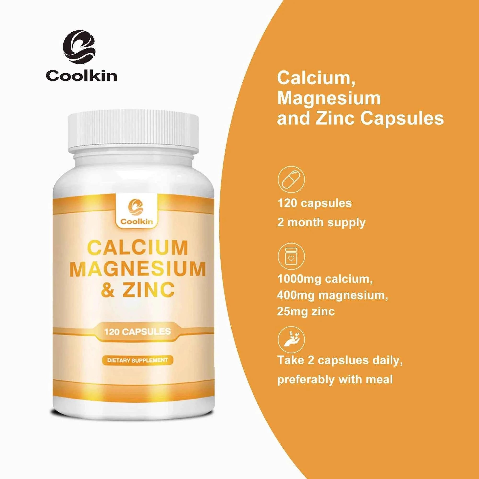 Calcium + Magnesium + Zinc Capsules - Supports Bone Health, Nerve and Muscle Function, Immune Support - 120 Capsules