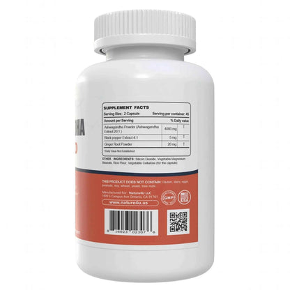 Nature4U Ashwagandha 4000mg Extra Strength, Natural Adaptogen Mood &amp; Stress Support, Sleep &amp; Energy Support, 90 Vegan Capsules