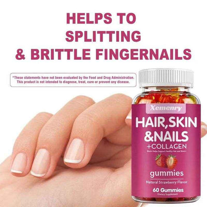 Hair, Skin &amp; Nails + Collagen Gummies - Promotes Healthy Skin, Joints, Hair, Nails, Antioxidants - 60 Gummies