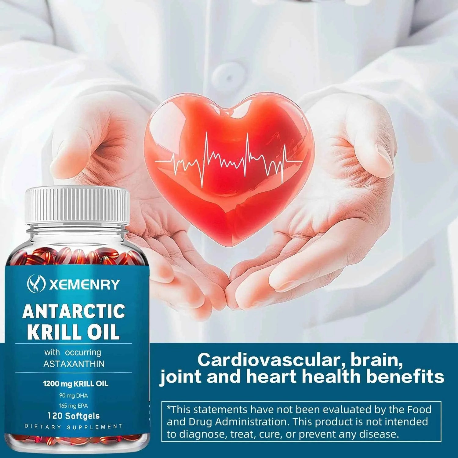 Antarctic Krill Oil Supplement - EPA, DHA, Astaxanthin Phospholipids, Heart, Brain, Joint Eye Health - 120 Capsules