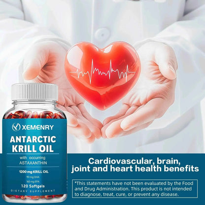 Antarctic Krill Oil Supplement - EPA, DHA, Astaxanthin Phospholipids, Heart, Brain, Joint Eye Health - 120 Capsules