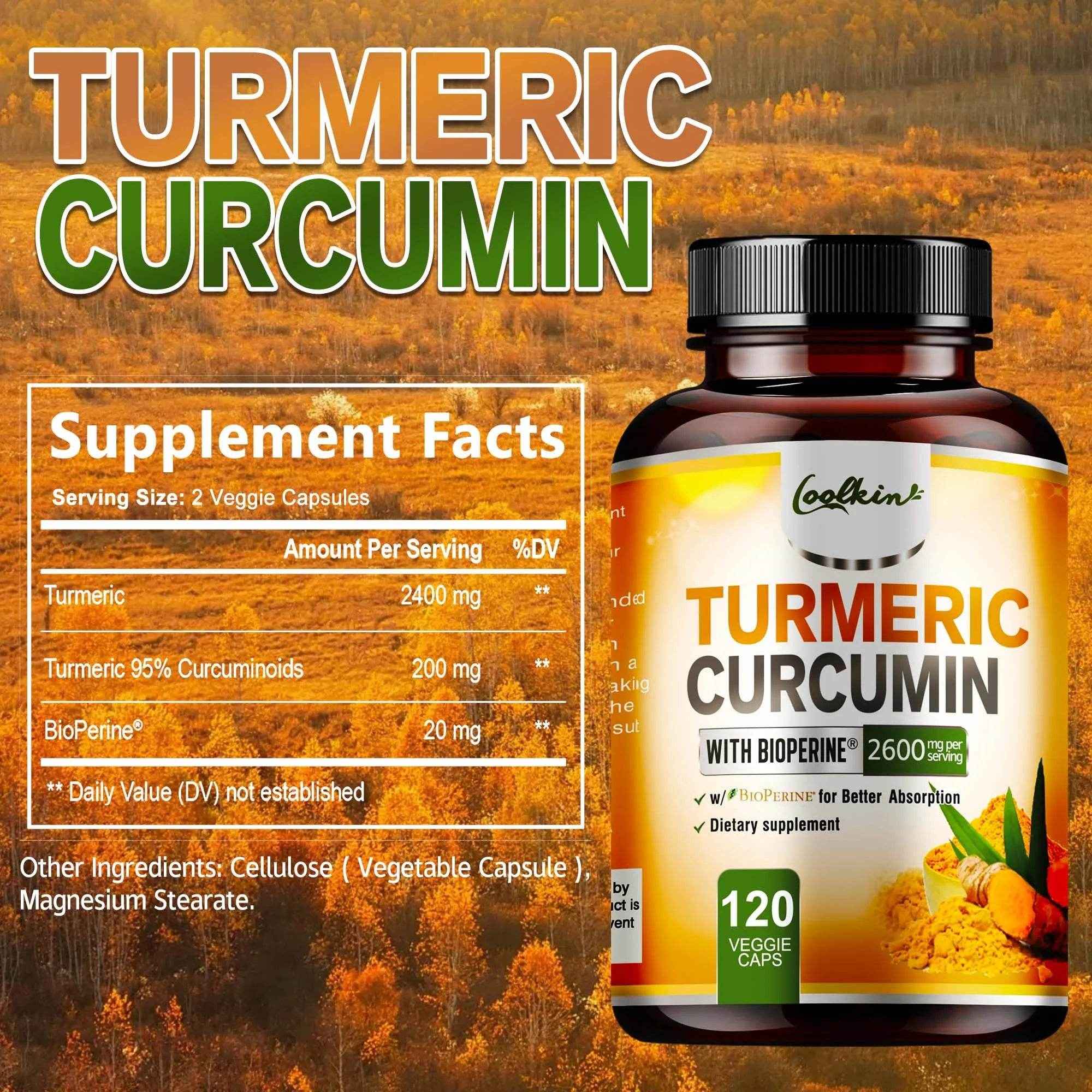 Turmeric Curcumin - 95% Curcumin &amp; Bioperine - Highly Absorbable Turmeric Supplement, Joint &amp; Digestion Health - 120 Capsules