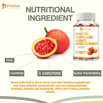 Gac Oil 420mg - Vision Protection, Gastrointestinal Support, Cholesterol Reduction - 120 Capsules