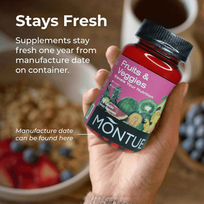 Montue Fruits and Veggies Supplement - 90 Fruit and 90 Veggie Capsules - Supports Energy Levels, Vitamins &amp; Minerals -Made in Th