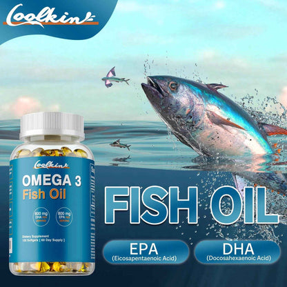 Omega 3 Fish Oil - with DHA &amp; EPA - Supports Brain, Nervous System, Cardiovascular, Skin Health, Antioxidant - 120 Capsules