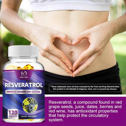 Resveratrol - Heart, Cardiovascular, Skin, Circulatory Health, Promotes Metabolism, Anti-aging, Antioxidant - 120 Capsules