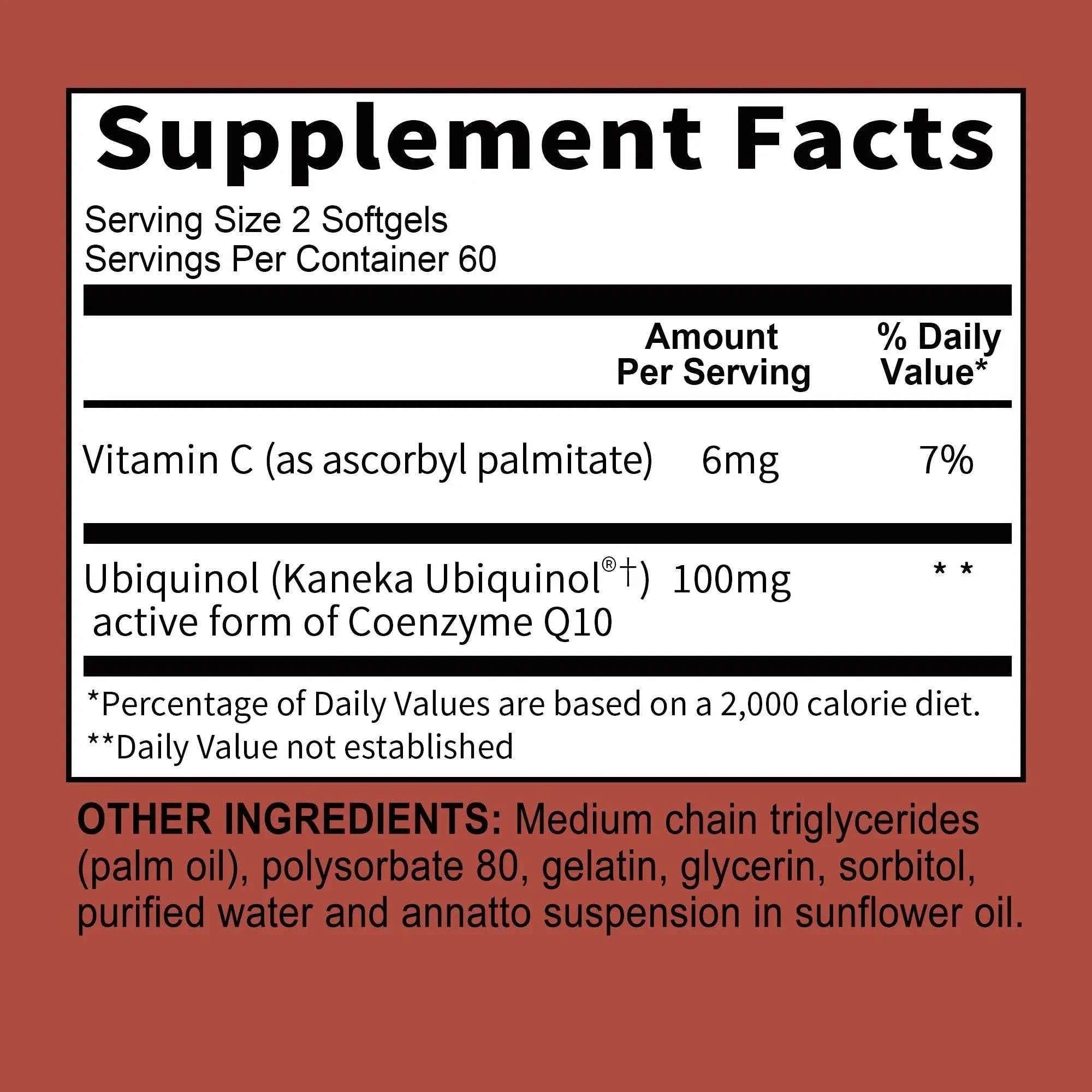 Ubiquinol CoQ10 100mg - Antioxidant, Support Brain, Heart &amp; Cardiovascular Health, Balance Blood Pressure - 120 Capsules