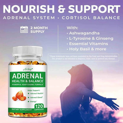 Adrenal Support - Releases Adrenal Fatigue, Cortisol Manager, Relaxes Stress and Anxiety, and Boosts Mood - 120 Capsules