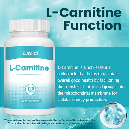 L-Carnitine Supplement - Promote Metabolism, Improves Memory, Burner Fat, Support Energy, Grow Muscles - 120 Capsules