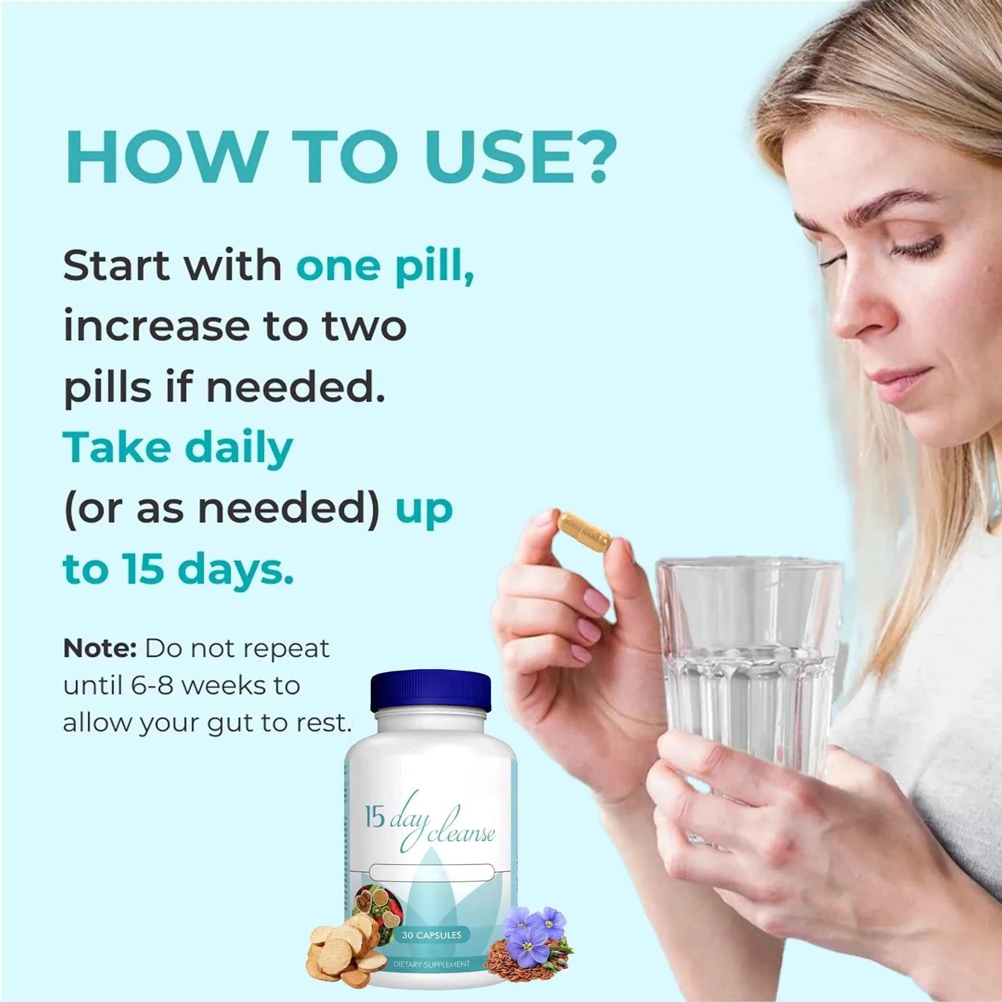 15 Day Colon Cleanse Detox - Supports Weight Loss, Advanced Bowel Movement, Constipation Relief and Relaxation - 30 Capsules