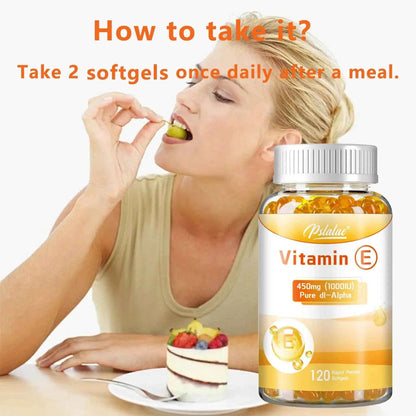 Vitamin E - Promotes Skin, Hair, Nails, Immune and Eye Health, Antioxidant - 120 Capsules