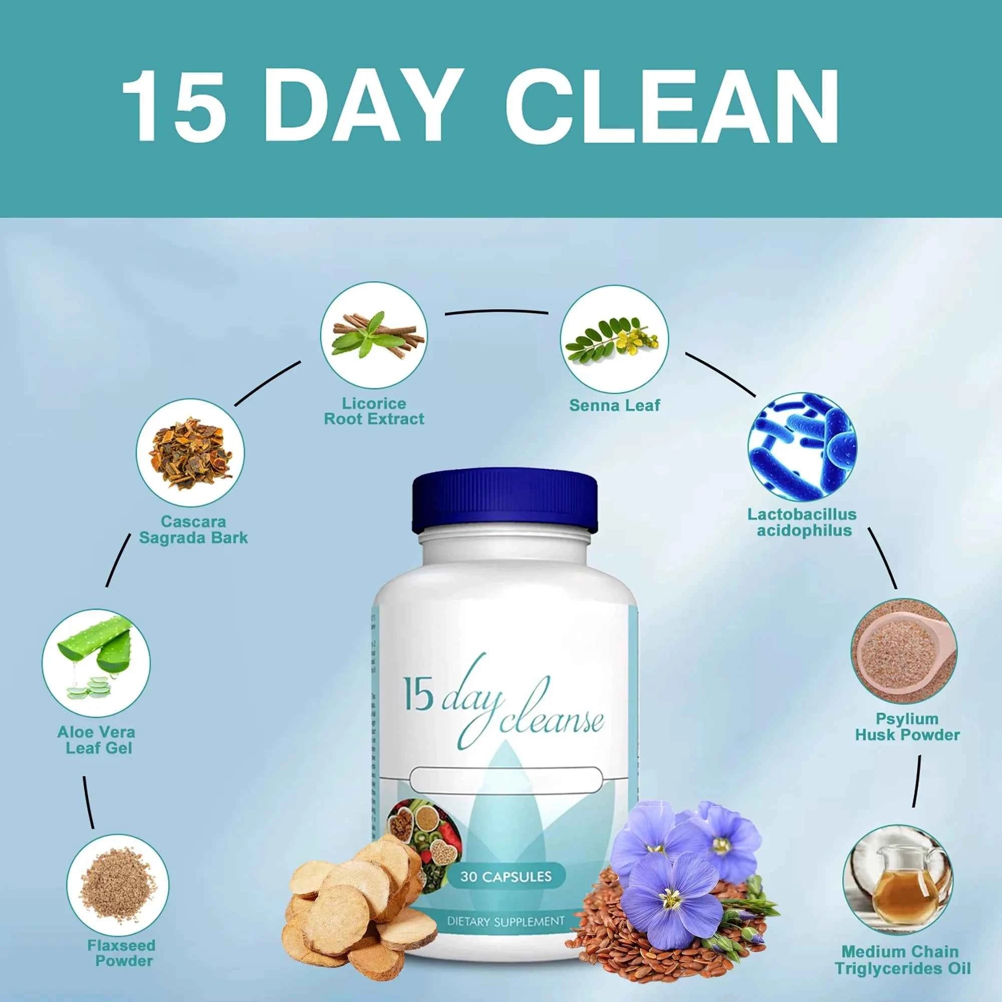 15 Day Colon Cleanse Detox - Supports Weight Loss, Advanced Bowel Movement, Constipation Relief and Relaxation - 30 Capsules