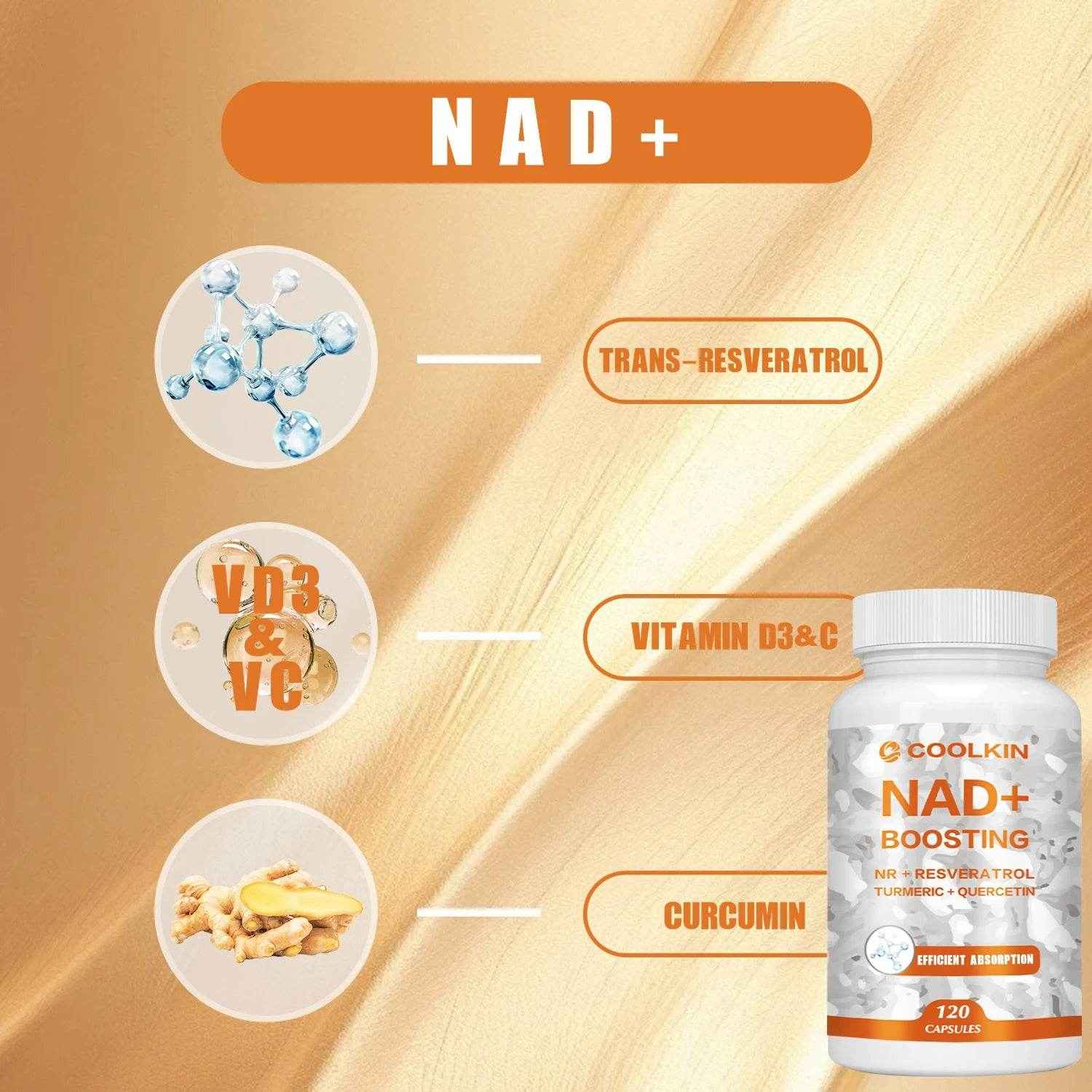 NAD + Boosting - with Trans-resveratrol, Quercetin - Enhance Cell Vitality and Help Cell Repair, Anti-aging - 120 Capsules