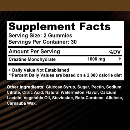 Creatine Monohydrate - Boost Energy, Build Muscle Mass, and Improve Athletic Performance - 60 Gummies