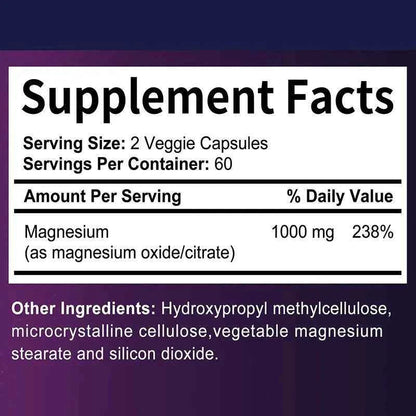 Magnesium Citrate 1000mg - Maximum Absorption for Muscle, Nerve, Bone and Heart Health - 120 Capsules