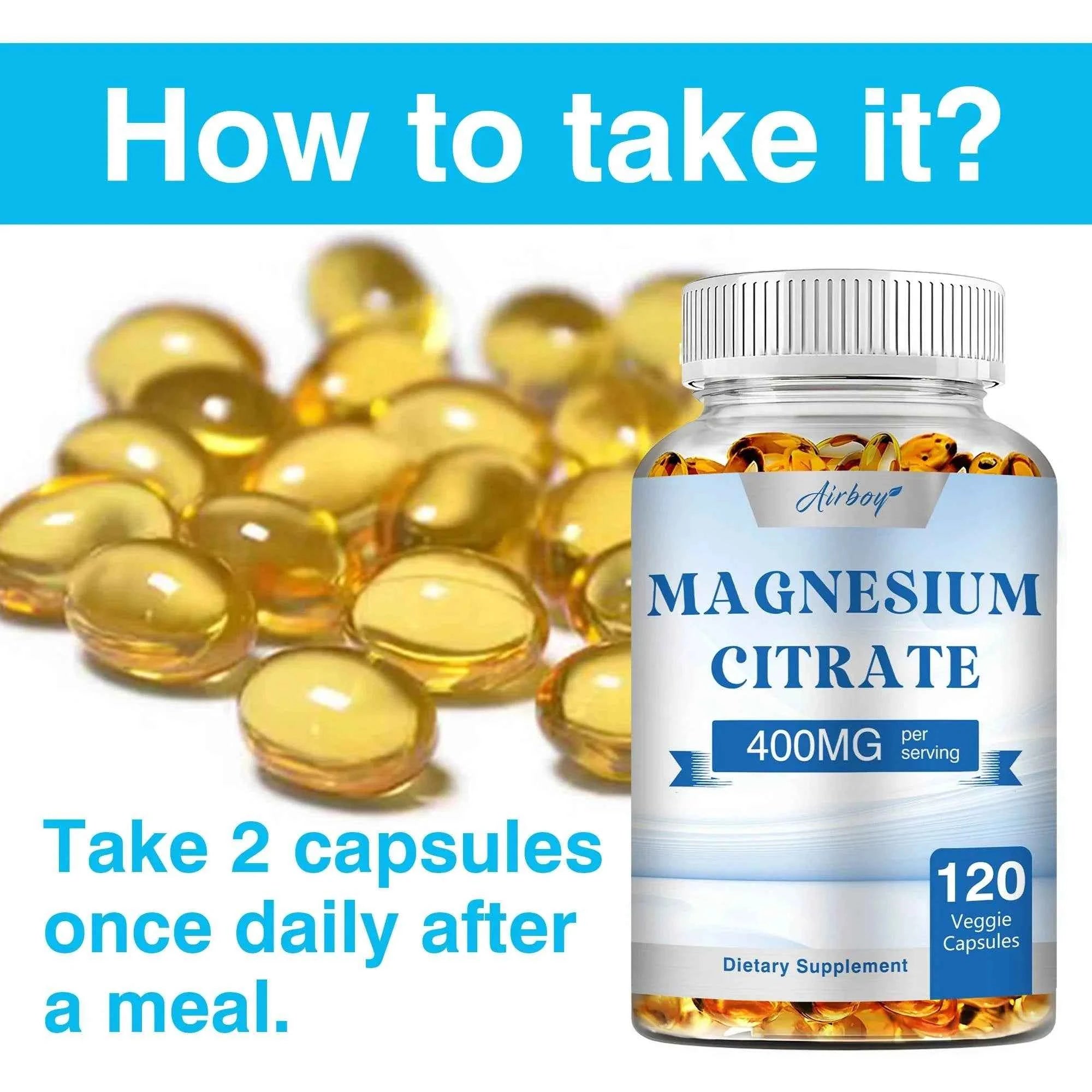 Magnesium Citrate Capsules - for Muscle, Nerve, Bone and Heart Health - 120 Capsules