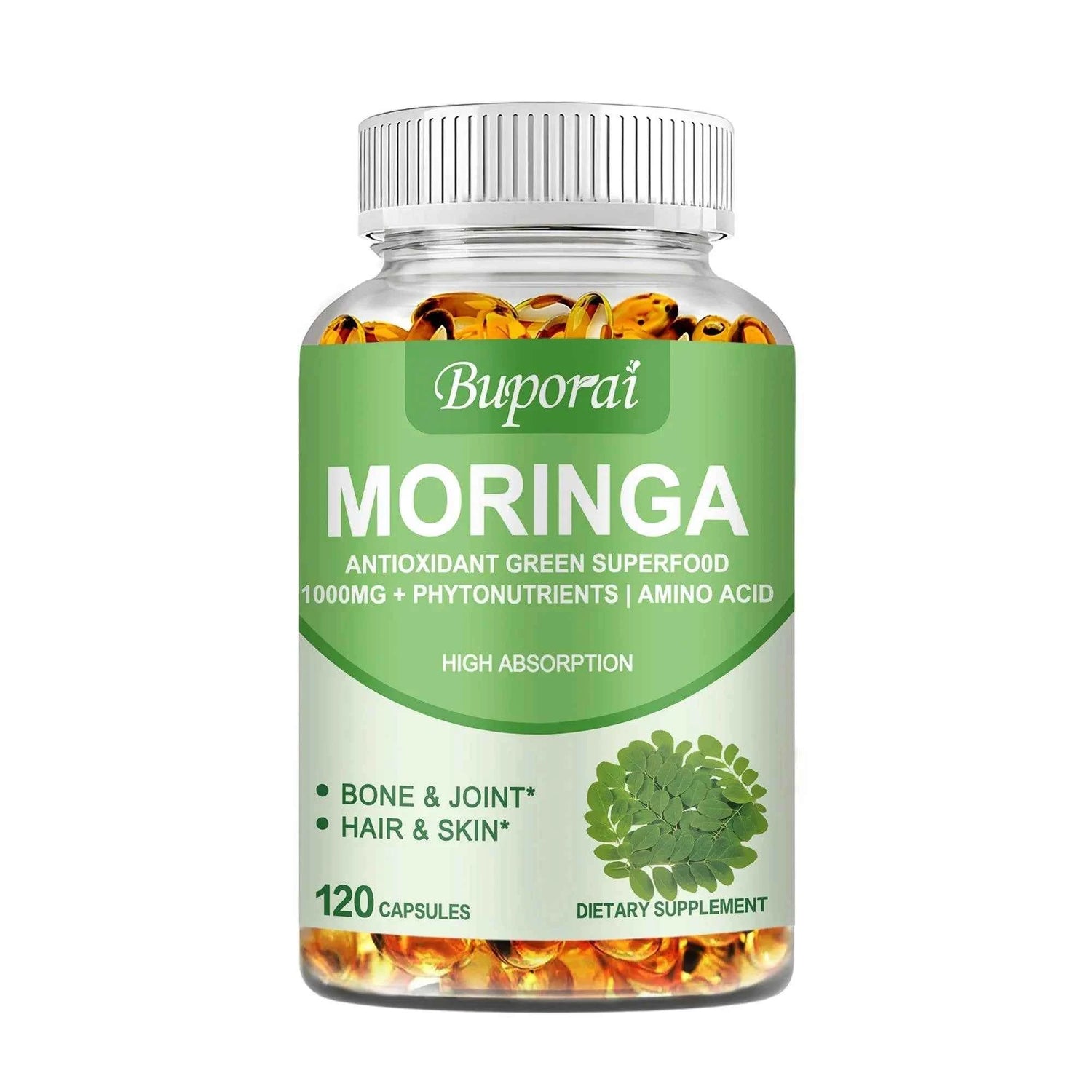 Moringa - Immune System, Energy &amp; Metabolism Natural Anti-inflammatory Helps Detox, Fat Burn - 120 Capsules