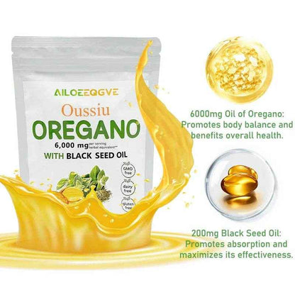 Oussiu Oil of Oregano Softgels 6000mg Per Serving, 300 Count  2 in 1 Formulated with Black Seed Oil 200mg Easy to Swallow