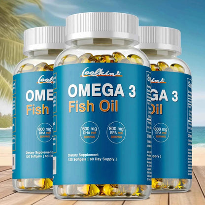 Omega 3 Fish Oil - with DHA &amp; EPA - Supports Brain, Nervous System, Cardiovascular, Skin Health, Antioxidant - 120 Capsules