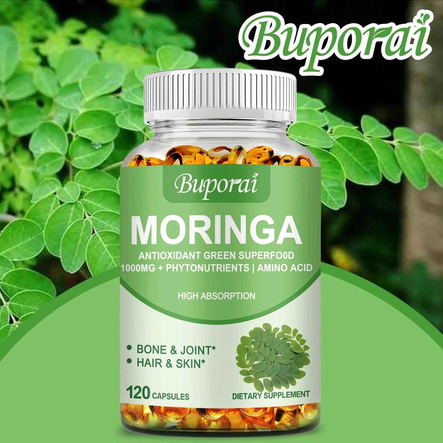 Moringa - Immune System, Energy &amp; Metabolism Natural Anti-inflammatory Helps Detox, Fat Burn - 120 Capsules
